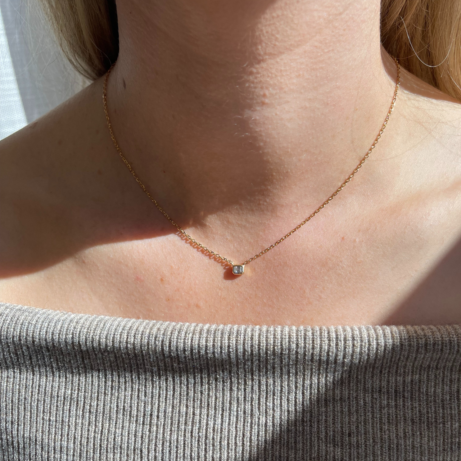 Petit Bezel Necklace - Emerald Cut Diamond