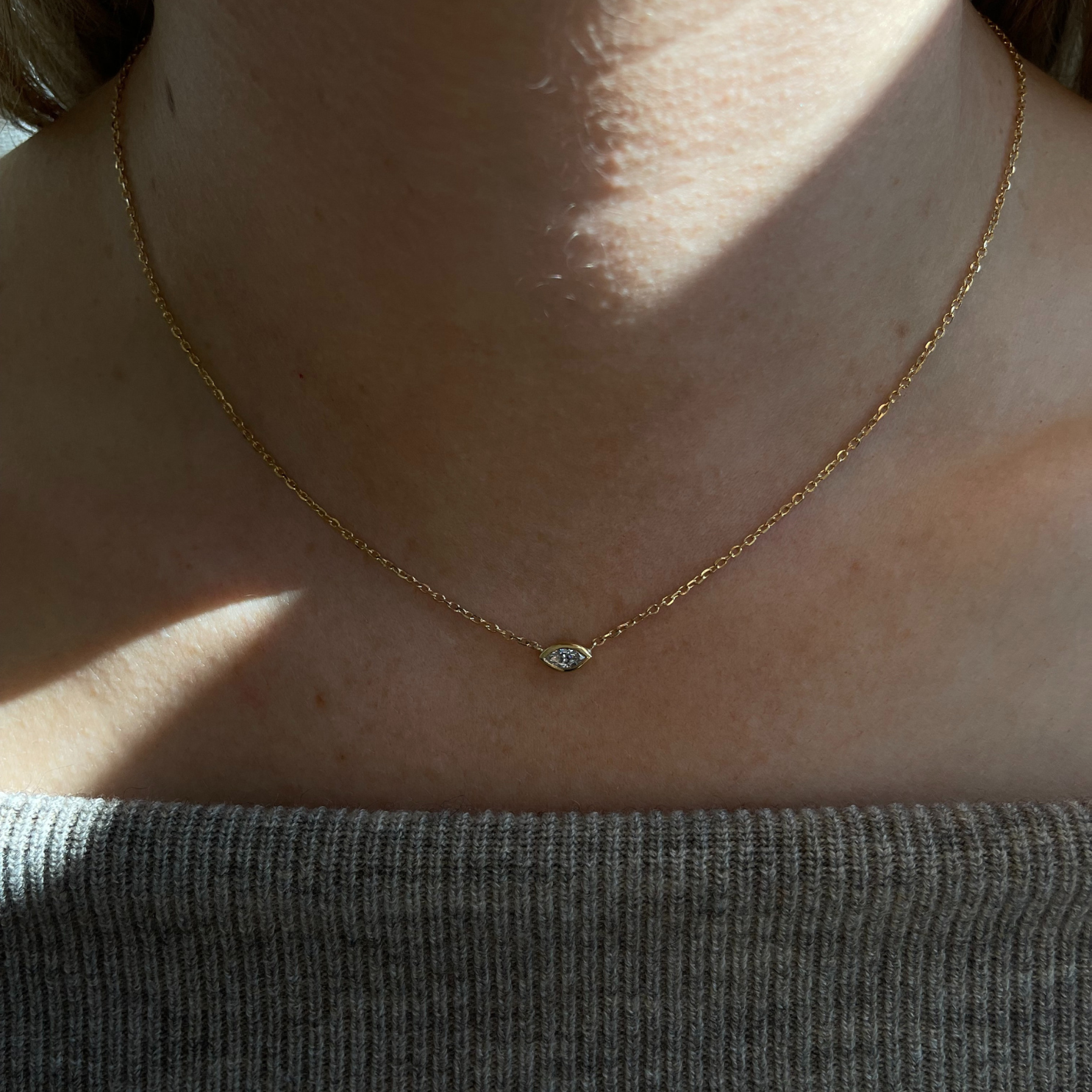 Petit Bezel Necklace - Marquise Diamond