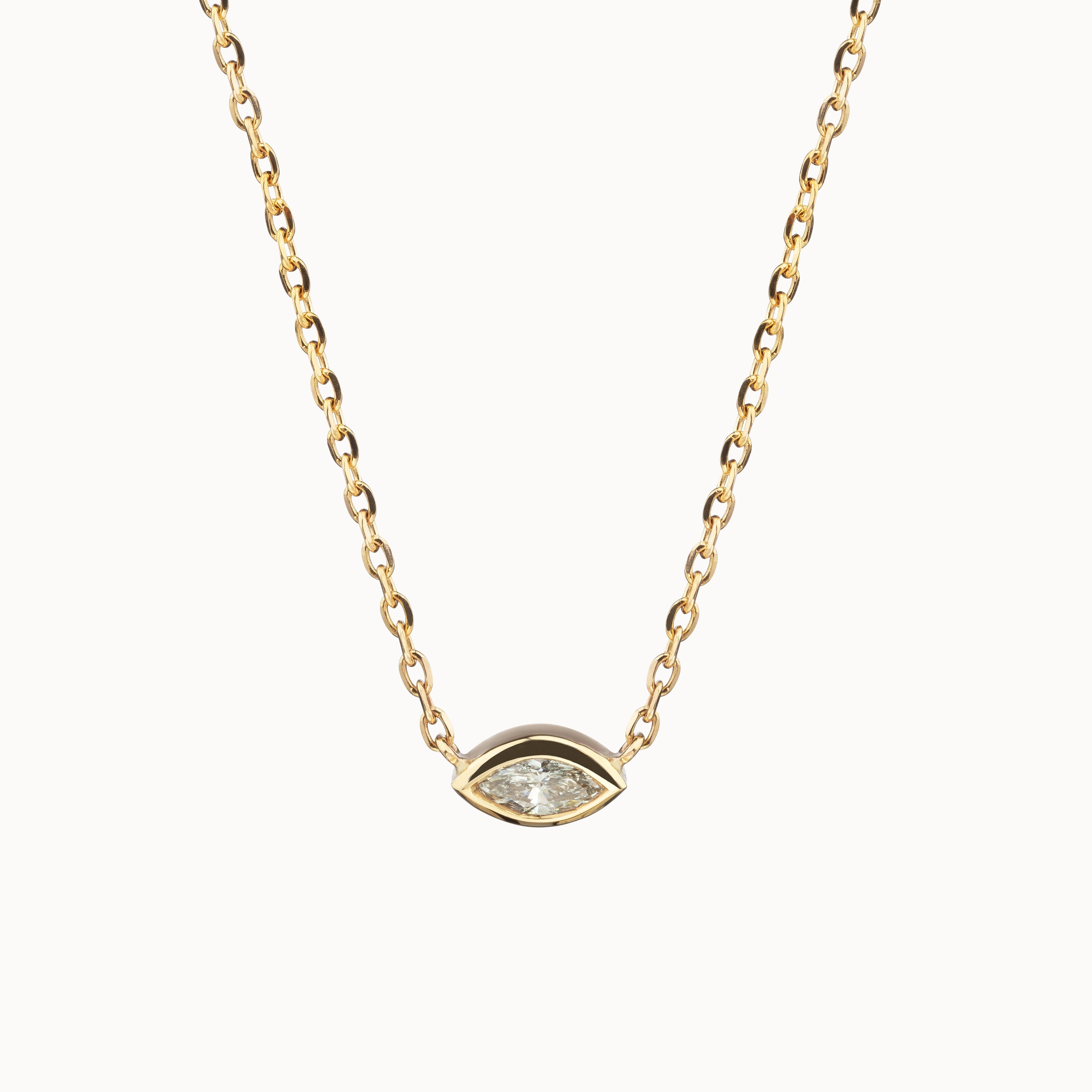 Petit Bezel Necklace - Marquise Diamond