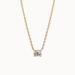 Oval diamond pendant on a gold chain with a white background.