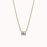 Oval diamond pendant on a gold chain with a white background.