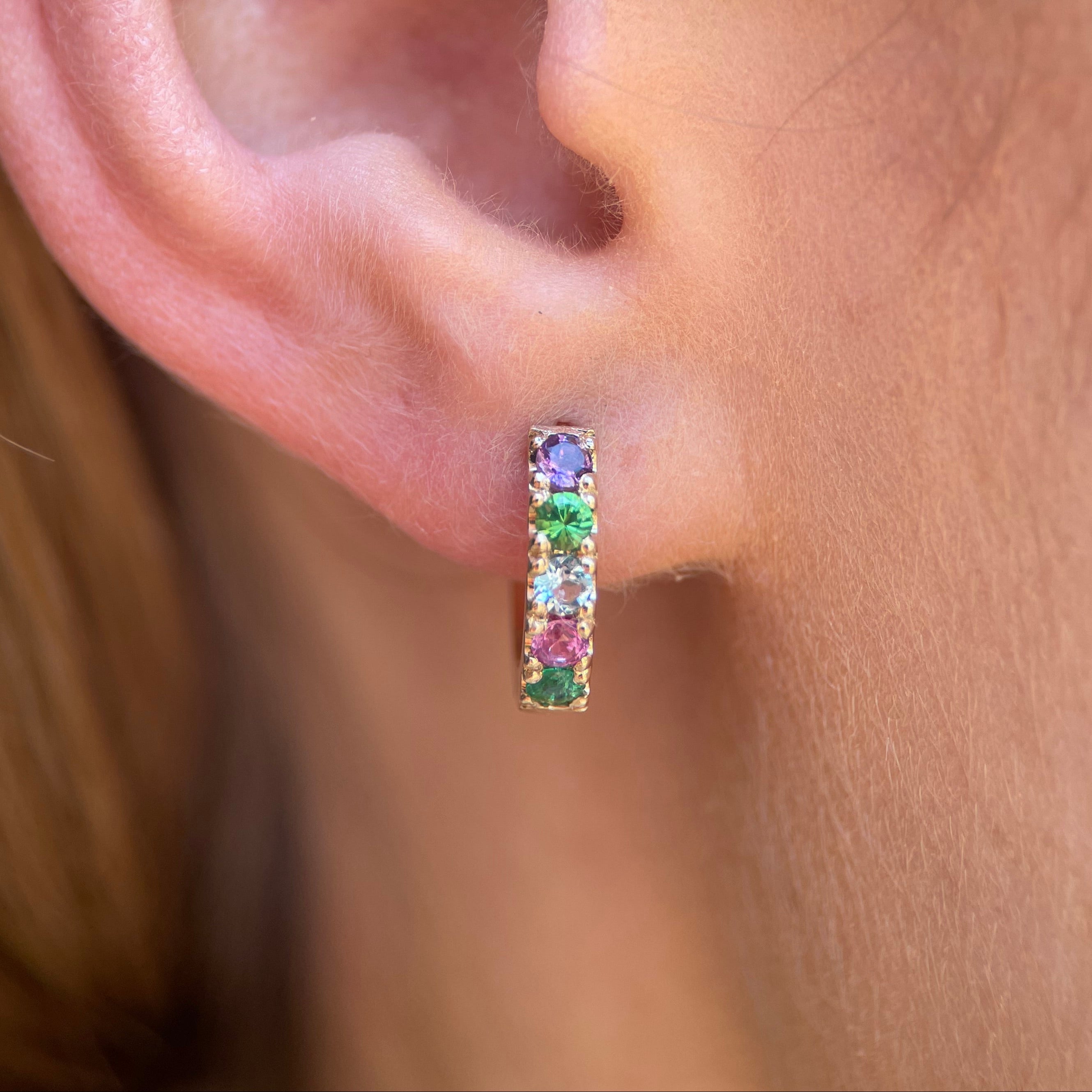 Colourful gemstone huggie