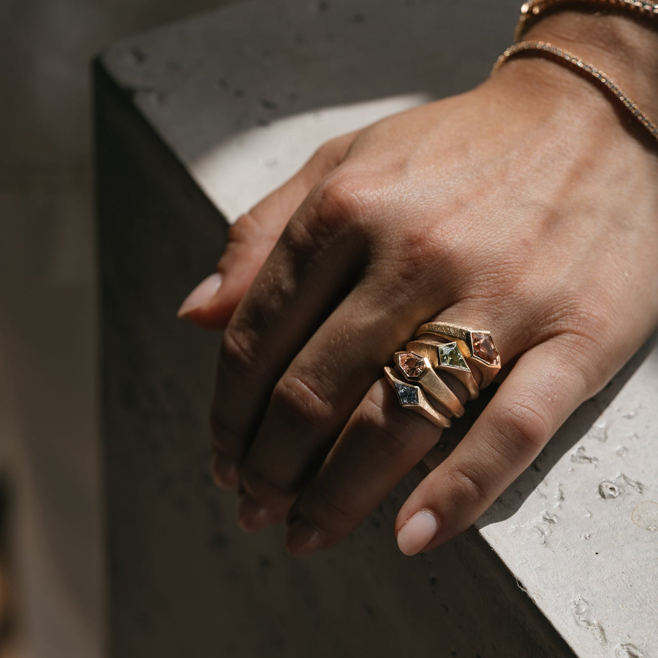Gold signet ring with coloured gemstone